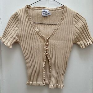 Princess Polly Beige Ribbed Button-Up Cardigan